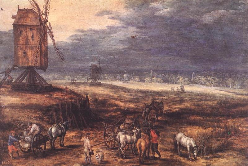BRUEGHEL, Jan the Elder Landscape with Windmills fdg oil painting image